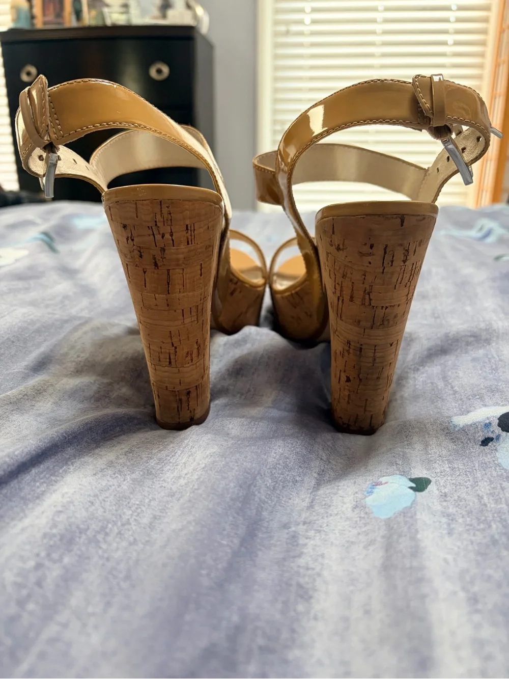 MICHAEL Michael Kors Beige Patent Cork Platform Sandals